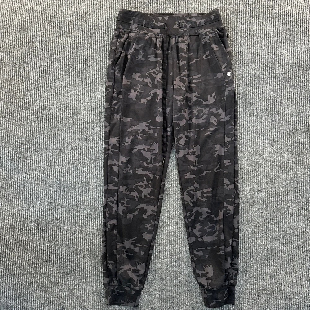 Camo Jogger Pants Size M Black Gray Camouflage Athletic Gym Lounge Spandex Blend